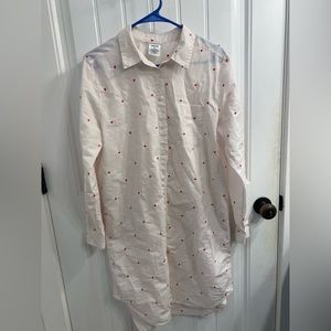 Lands End Medium Heart Print Striped Night Shirt